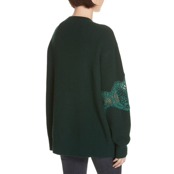 Sandro green knit wool oversized cardigan with inset lace size FR 2 - Picture 14 of 14